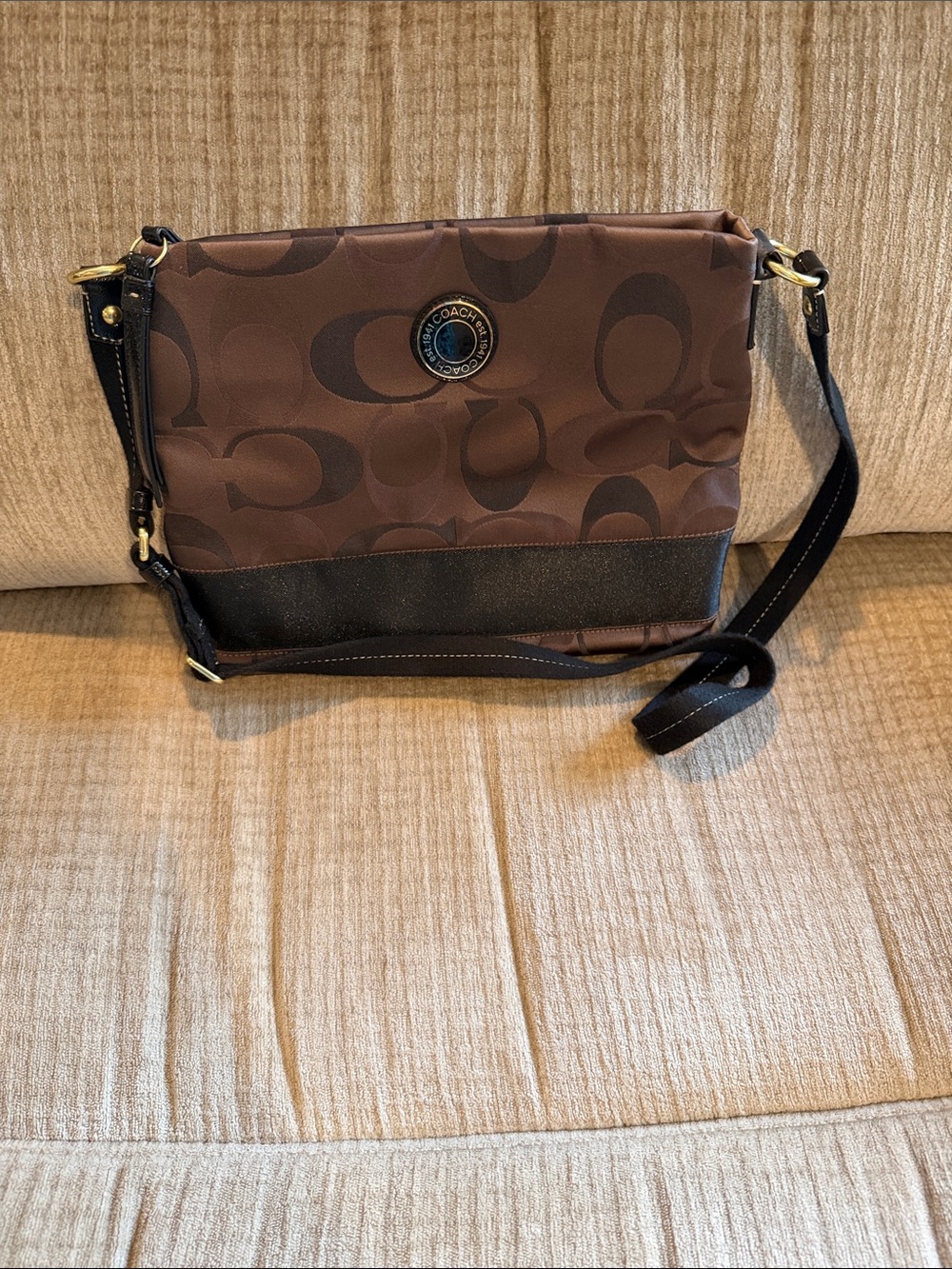 Coach Brown Signature Canvas Crossbody with Dark Trim